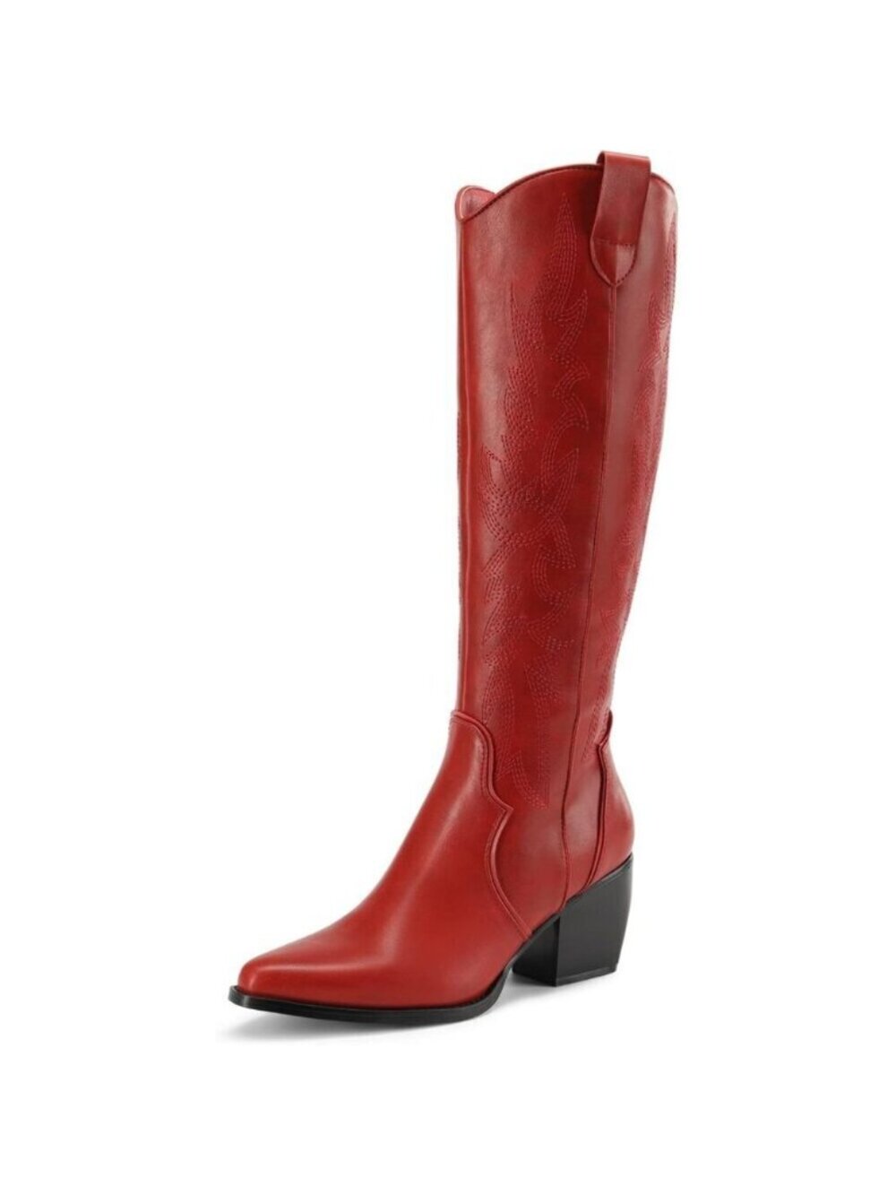 DREAM PAIRS Womens Red Cowboy Boots Wide Calf Knee High Boots Ladies